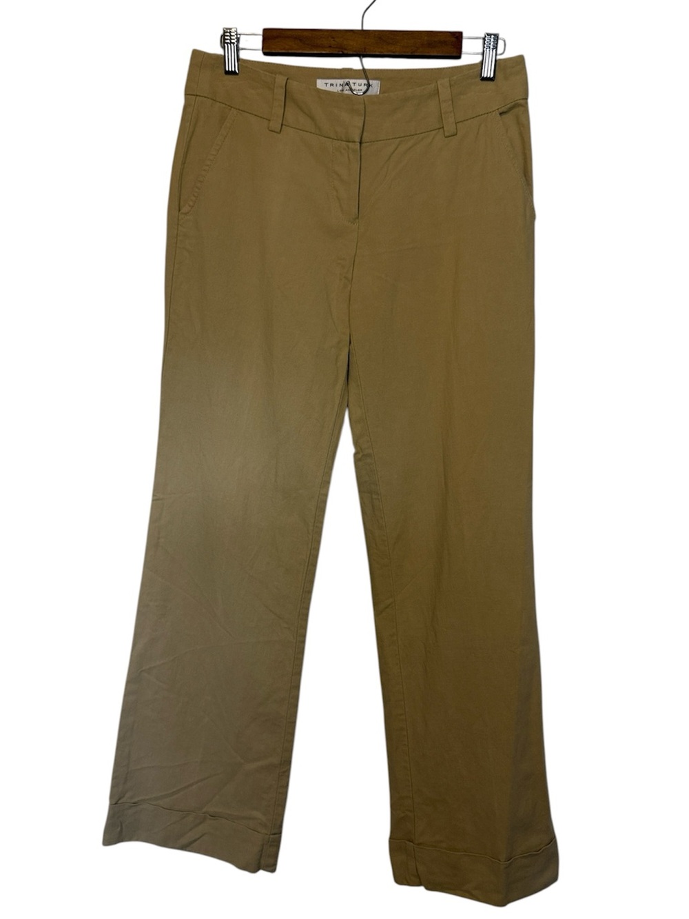 Trina Turk Cotton Linen Blend Khaki Pants Wide Leg Classic Business Academia 4